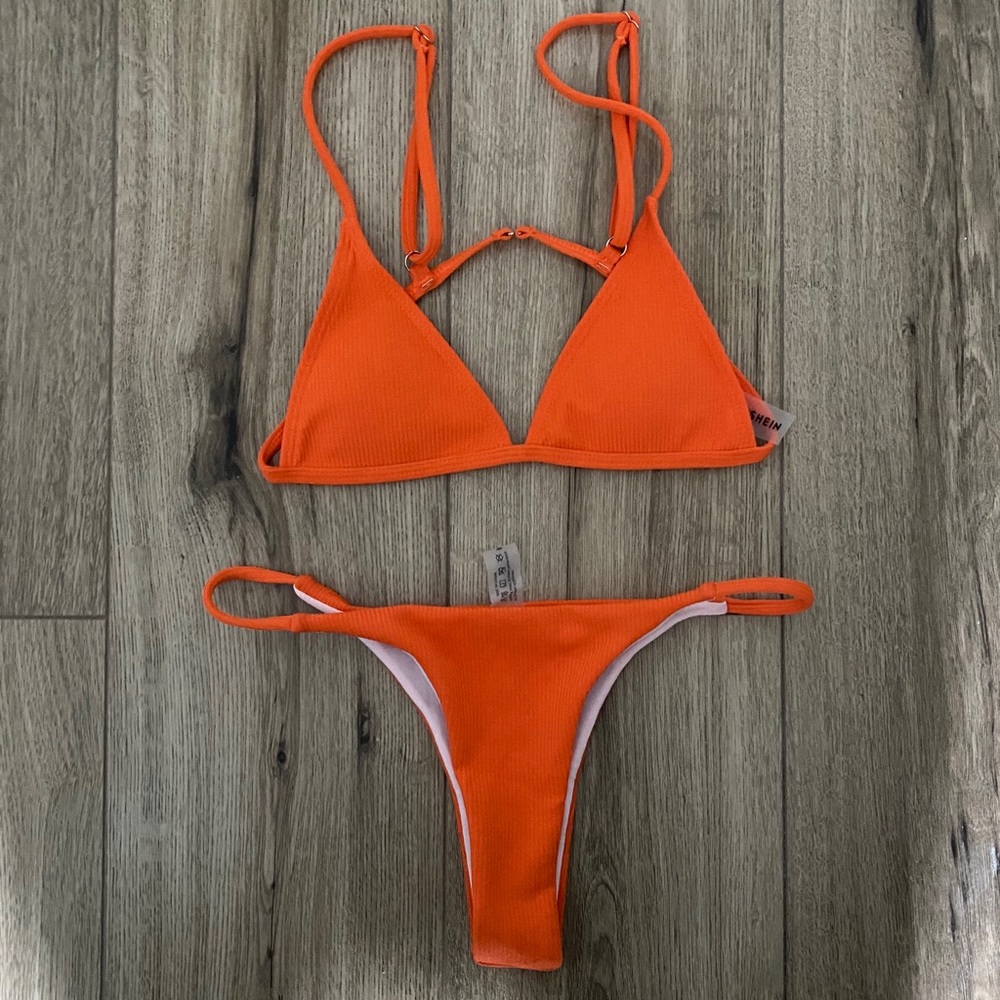Shein Orange Ribbed Bikini